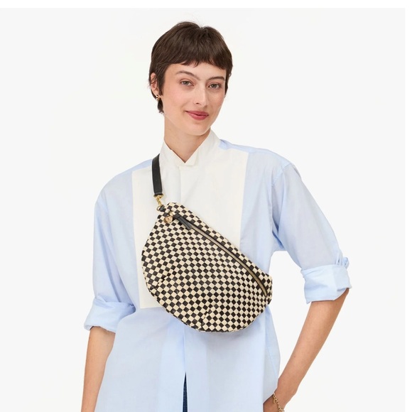 Clare V Grande Fanny Black/Cream Woven Checker Crossbody Bag Gorgeous w/dustbag - Picture 9 of 17